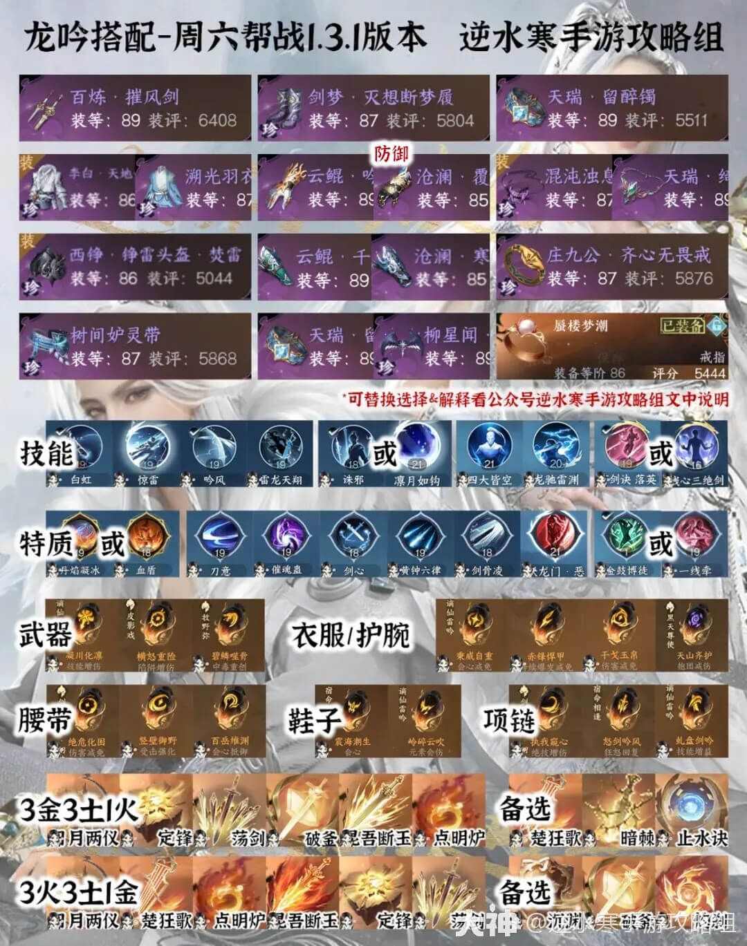 逆水寒手游1.3.1所有职业帮战最新装备搭配推荐攻略